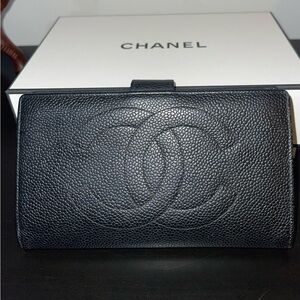 Chanel Black Calfskin Long BiFold Wallet